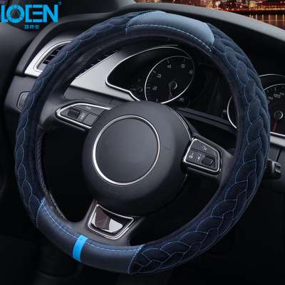 Hot Sale 38cm Winter Car Steering Wheel Cover Steering Genuine Leather + Soft Plush Classical Red/Blue/Green/Brown