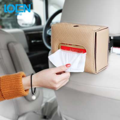 Wholesale Folding Leather Back Seat Headrest Hanging Holder Car Tissue Box